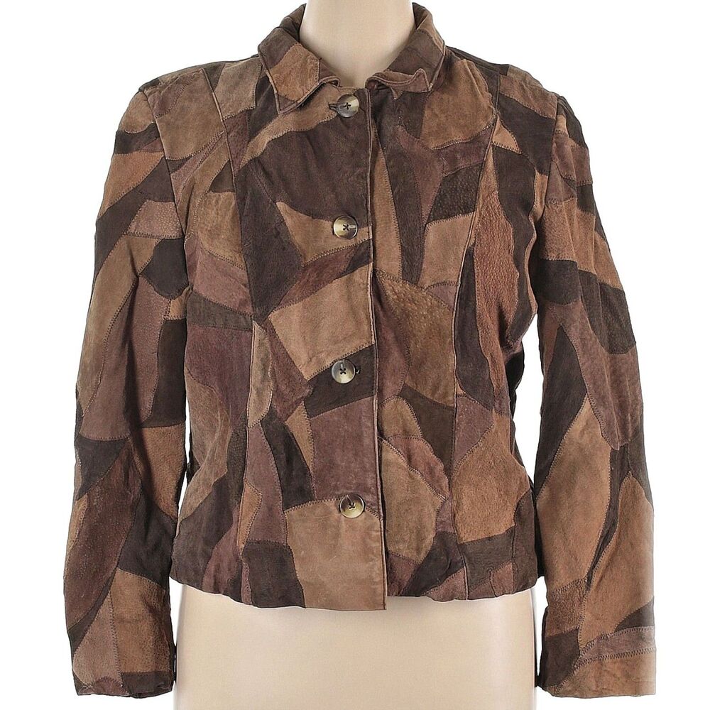 Vintage 90s Nancy Bolen Patchwork Leather Jacket Brown Suede Western Size XL